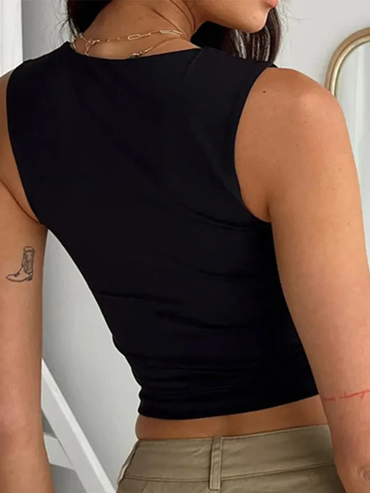 Sleeveless Collar Crop Top