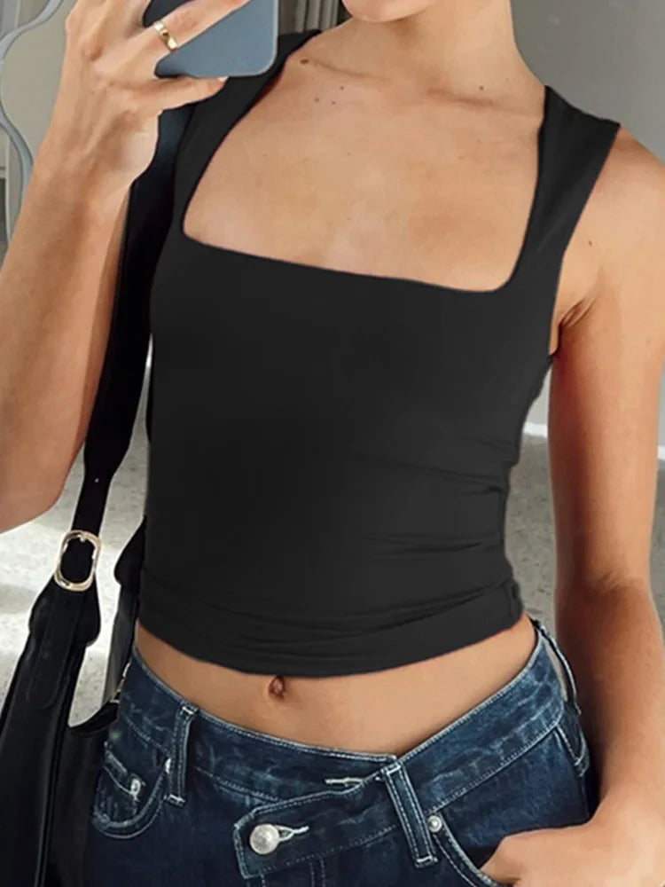 Sleeveless Collar Crop Top